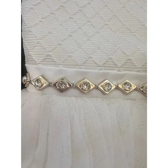 AMERICAN PRINCESS GIRLS IVORY GOLD TULE RHINESTONES BOW PARTY DRESS SIZE 6 - Picture 9 of 13